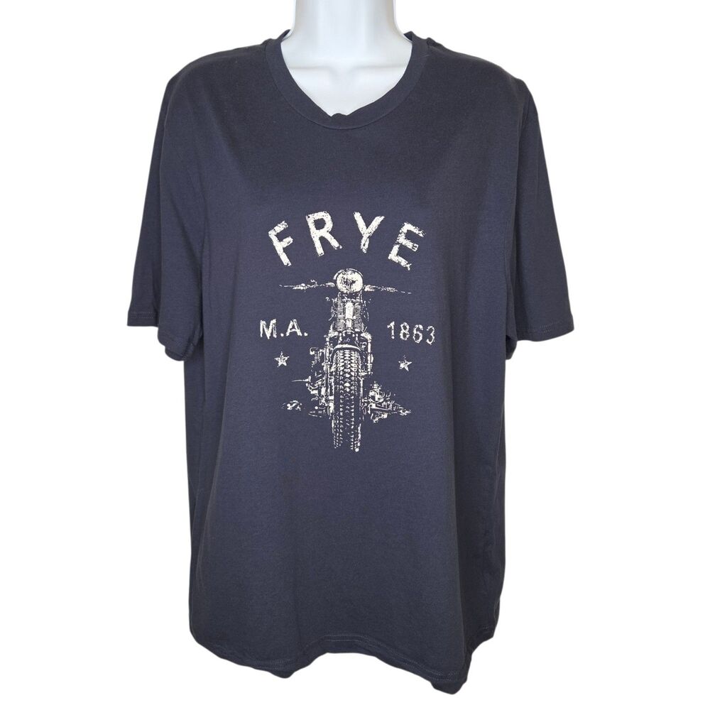 Frye Graphic T-Shirt XL Dark Slate Blue Vintage Motorcycle Distressed Print Tee